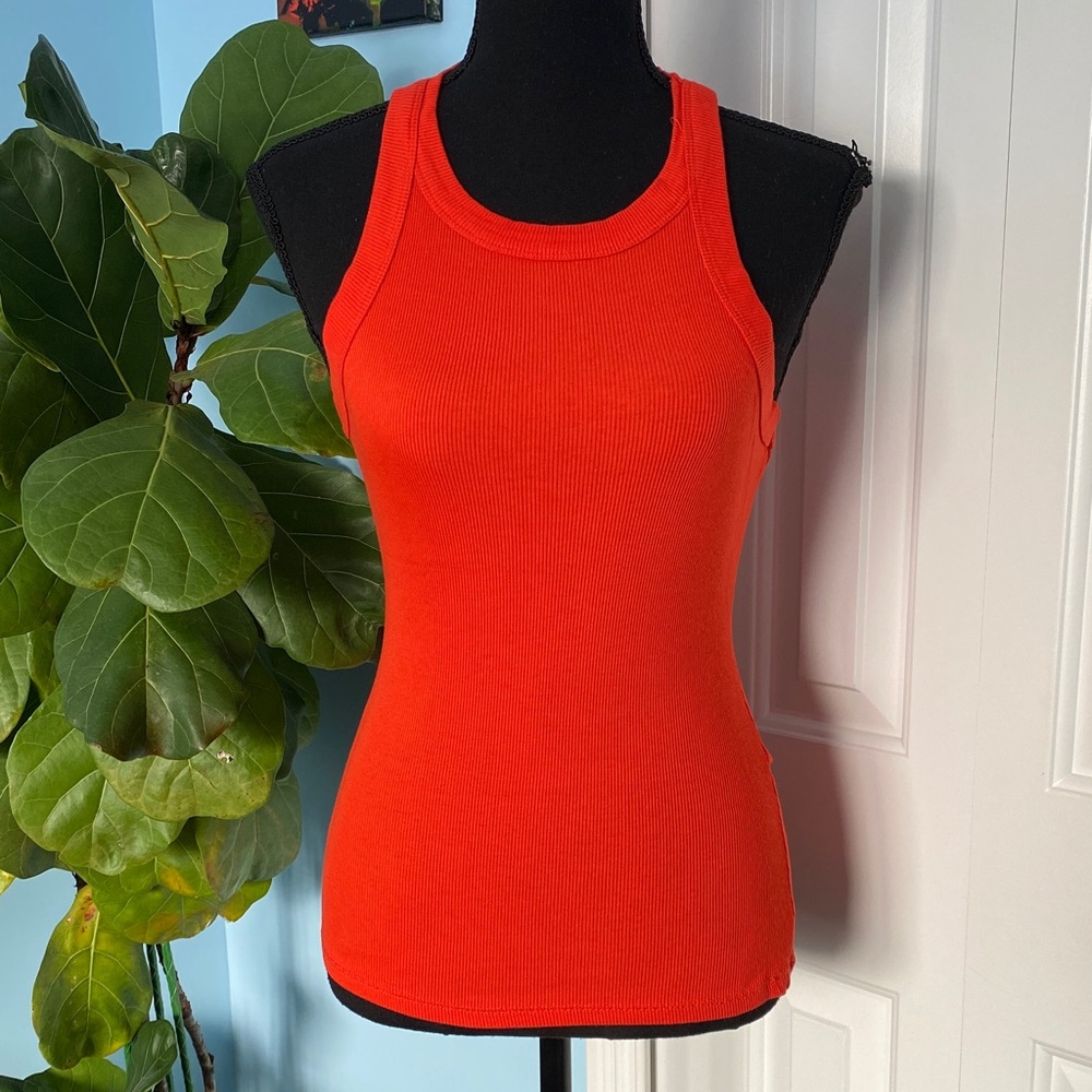 Easy Standard Small Red Orange Ribbed Tank Top - Picture 5 of 6
